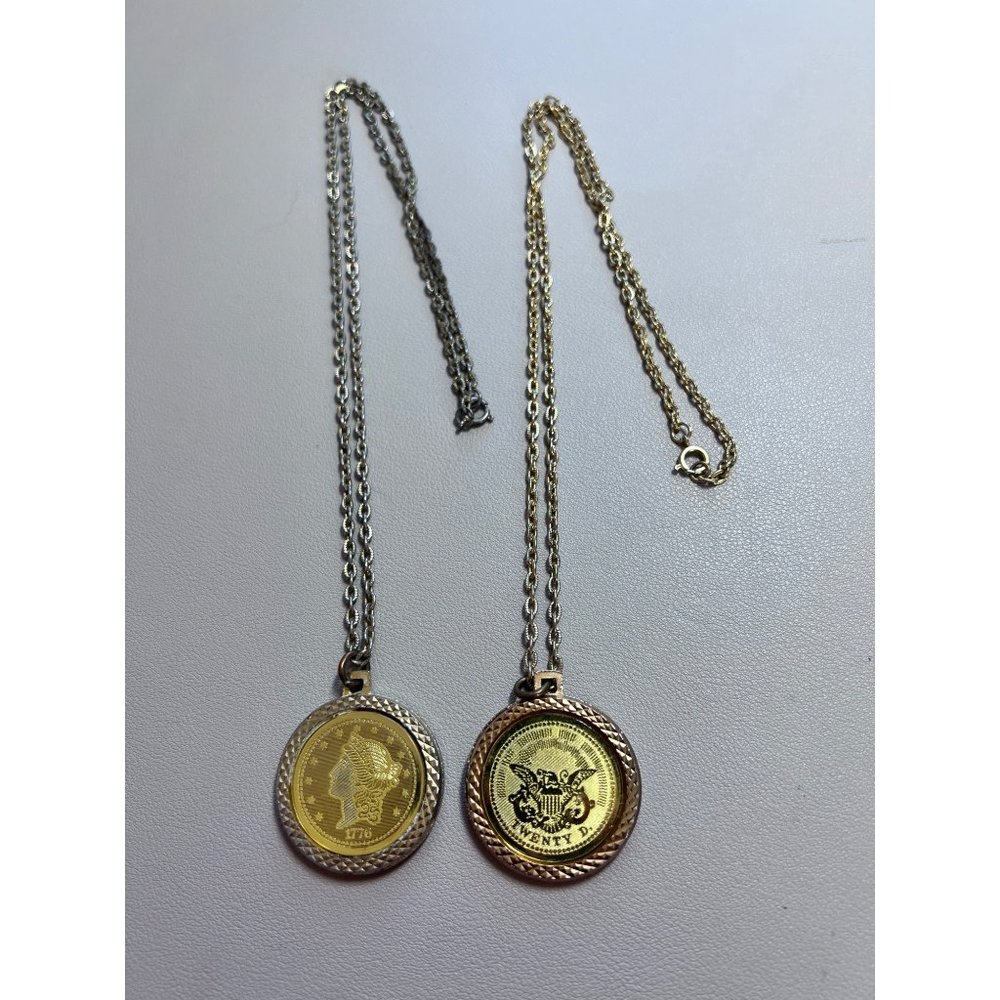 Lot of 2 Bicentennial 1776 $20 Gold Coin Commemorative Necklaces